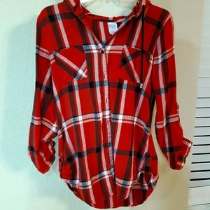 Hooded plaid blouse